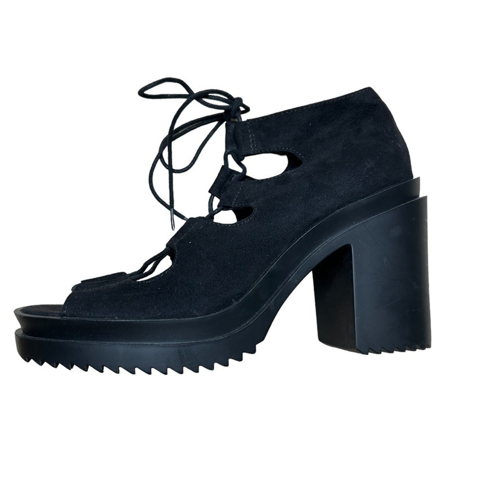 H&M Coachella Boho Black Suede Lace Up Platform Sandals Size 8 - Picture 11 of 13